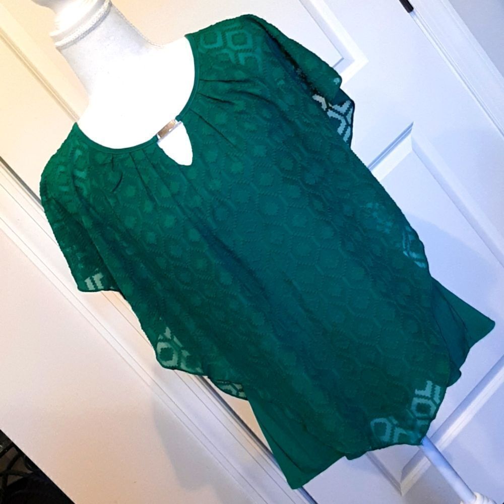 Notations Emerald Green Tank Shirt with Green Sheer Overlay NWT